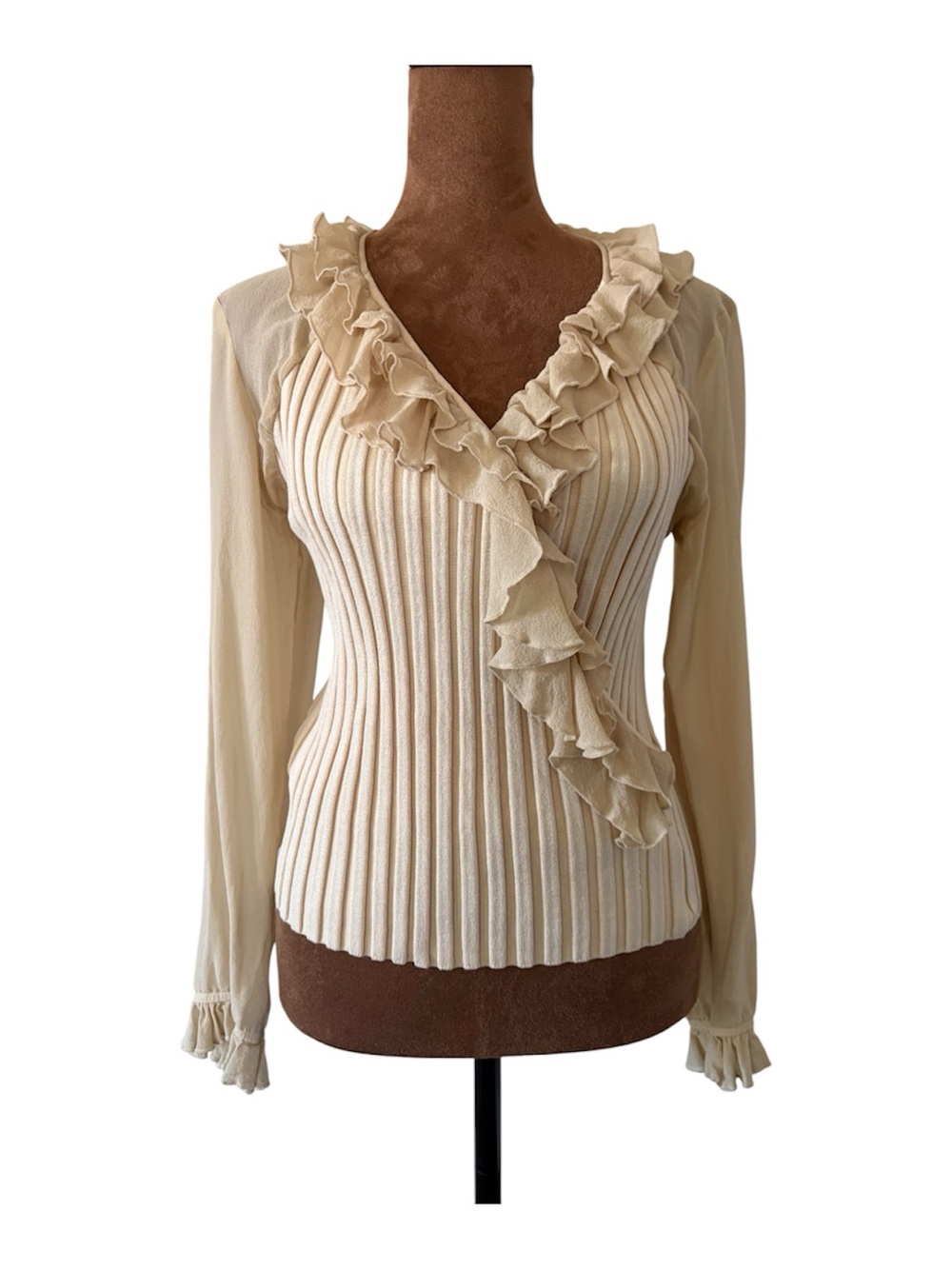 Y2K Romantic Ruffle Pleated Silk Blend Blouse Coquette Romantic Top M